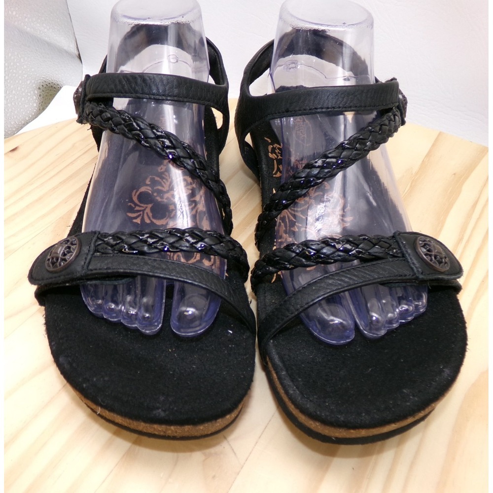 Aetrex Jillian Sandals Womens Black Size 10 Braided Leather Orthotic